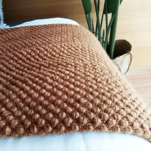 Caramel Knitted Throw Blanket with Tassels
