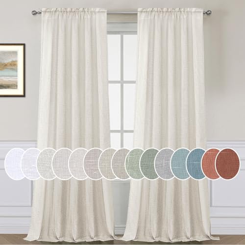 Natural Linen Rod Pocket Curtains - 84 Inch Panels