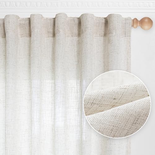 Natural Linen Semi-Sheer Curtains - 84" Panels