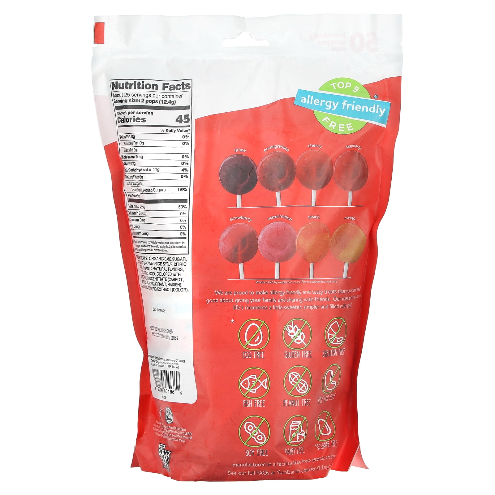 YumEarth Assorted Organic Lollipops, 50 Count