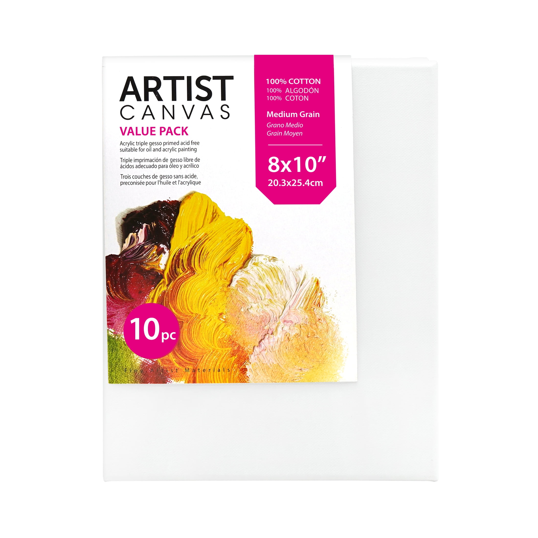 100% Cotton Stretched Canvas, 8"X10", 10 Pack