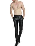 Yeokou Men's Black Faux Leather Biker Pants