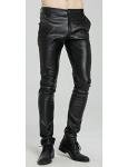 Yeokou Men's Black Faux Leather Biker Pants
