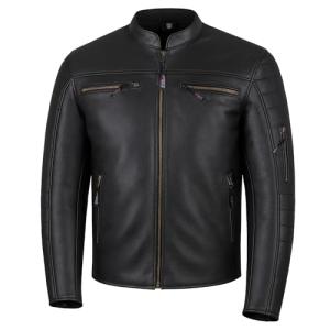 REVOLT Men's Black Buffalo Leather Motorcycle Jacket
