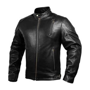 Men's Leather Motorcycle Jacket with Armor, XX-Large