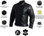 Men's Leather Motorcycle Jacket with Armor, XX-Large
