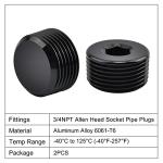 Black Aluminum 3/4" NPT Plugs, Pack of 2