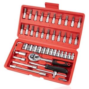 46PCS Compact Ratchet Socket Wrench Tool Set