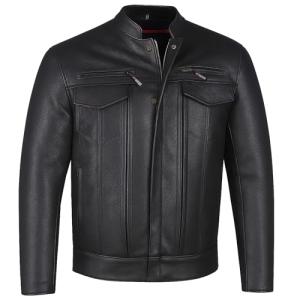 Men's Black Buffalo Leather Motorcycle Jacket, XL