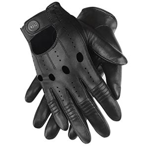 GSG Men's Black Leather Touchscreen Motorcycle Gloves