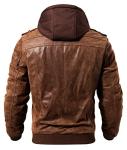Brown Leather Motorcycle Jacket with Removable Hood