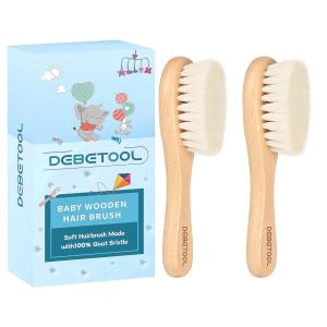 Wooden Baby Hair Brush Set with Goat Bristles