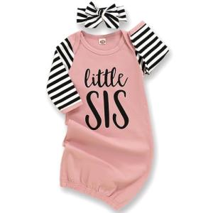 Baby Girl Little Sister Stripe Sleeper Gown