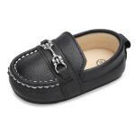 LONSOEN Baby Boys Girls Crib Moccasins - Black