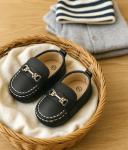 LONSOEN Baby Boys Girls Crib Moccasins - Black