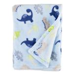 Blue Dinosaur Plush Baby Blanket, 30 x 36 Inches