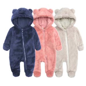 Unisex Plush Bear Ears Baby Winter Jumpsuit