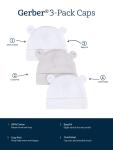 Gerber Baby White Ears Caps, 3-Pack, Newborn Size