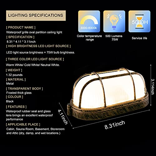 Waterproof 3-Color LED Ceiling Light for Saunas