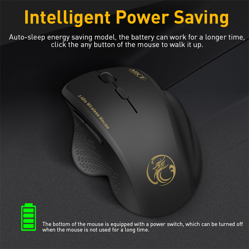 Ergonomic Wireless Mouse with USB Receiver - 6 Buttons