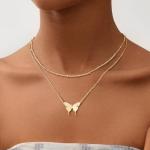 Gold Initial Necklace with Butterfly Pendant for Women