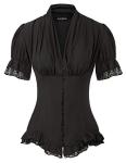 Victorian-Style Puff Sleeve Black Top, Size L