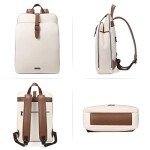 CLUCI Women's Leather Vintage Laptop Backpack - Beige/Brown