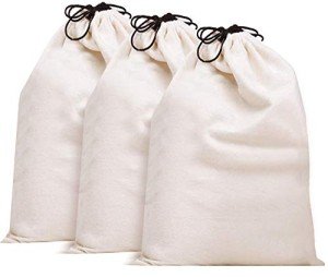 MISSLO Cotton Drawstring Storage Bags - 3 Pack
