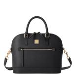 Saffiano Domed Zip Satchel Crossbody Bag - Black