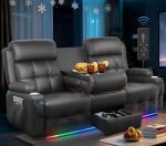 Triple Recliner Loveseat Sofa with Massage & Cup Holders