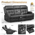 Triple Recliner Loveseat Sofa with Massage & Cup Holders