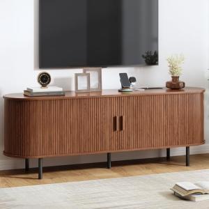 63" Modern TV Stand with Sliding Doors and Power Outlet