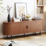 63" Modern TV Stand with Sliding Doors and Power Outlet