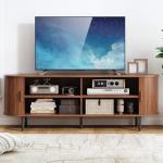 63" Modern TV Stand with Sliding Doors and Power Outlet