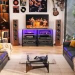 Light Grey Walnut Media Stand with LED Lights