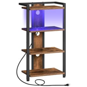 HOOBRO 4-Tier LED Media Stand with Charging Station