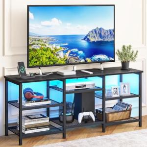 YGEOMER TV Stand with Power Outlet and LED Lights