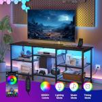 YGEOMER TV Stand with Power Outlet and LED Lights