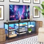 YGEOMER TV Stand with Power Outlet and LED Lights