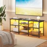 YGEOMER TV Stand with Power Outlet and LED Lights