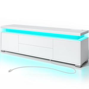Rolanstar LED TV Stand with Power Outlet, White