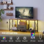 Rustic Brown LED TV Stand with Open Storage