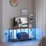 Rustic Brown LED TV Stand with Open Storage