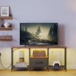 Rustic Brown LED TV Stand with Open Storage