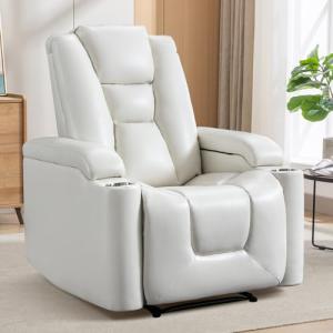 White Leather Power Recliner Chair for Home Theater