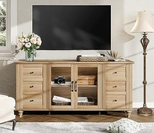 Farmhouse TV Stand with Glass Doors for 75" TVs