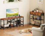 Furologee Rustic Brown TV Stand with Power Outlets