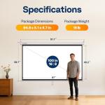 VIVOHOME 100" HD 4K Pull Down Projector Screen