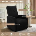 Black Recliner Chair Cover Set with Pocket