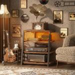 Besiost Rustic Brown Media Stand with LED Lights